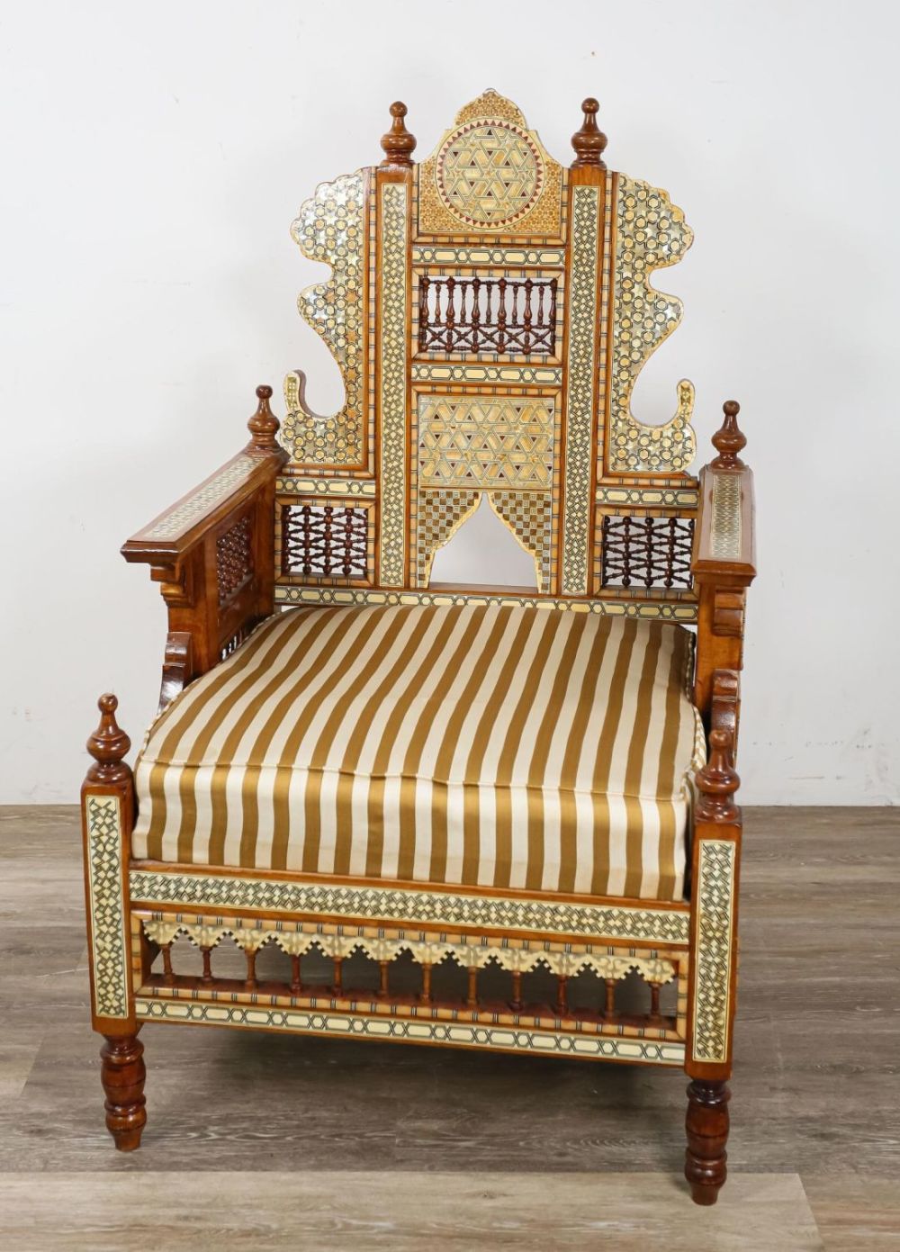Lot 232: Moorish Style Inlaid Throne Chair