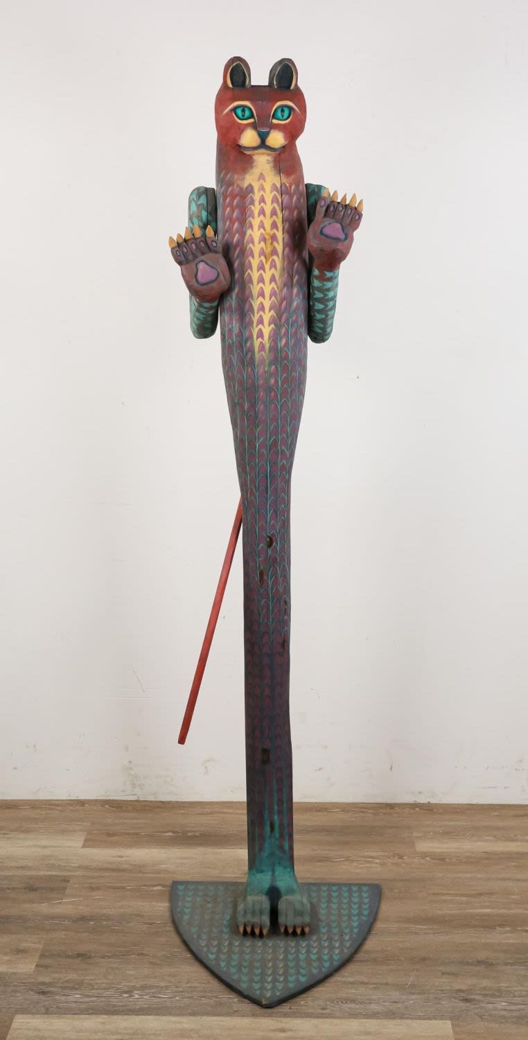 Lot 301: Carved Wooden Cat Sculpture "St. Catarine, Too"