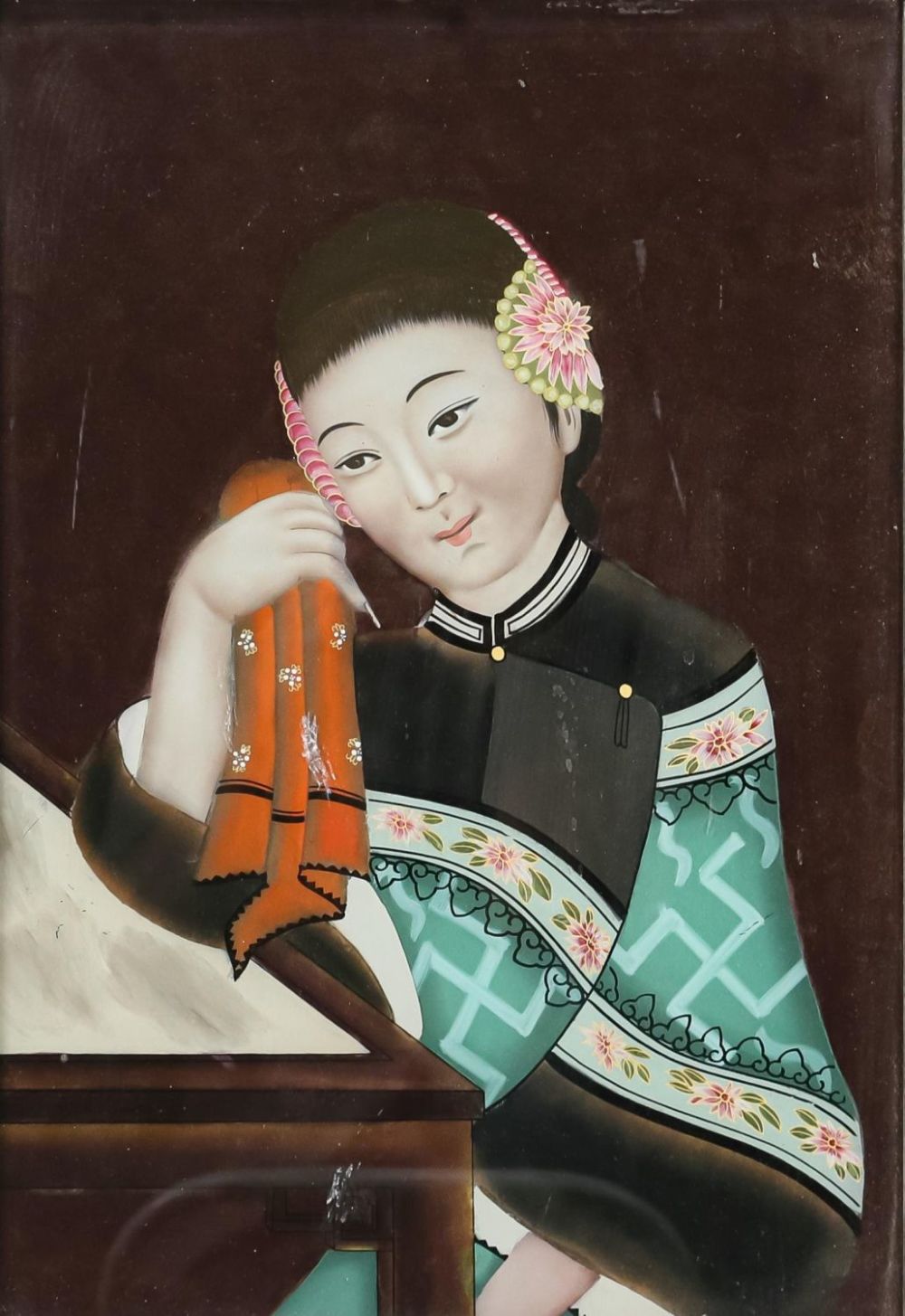 Lot 339: Reverse Glass Painting of a Woman