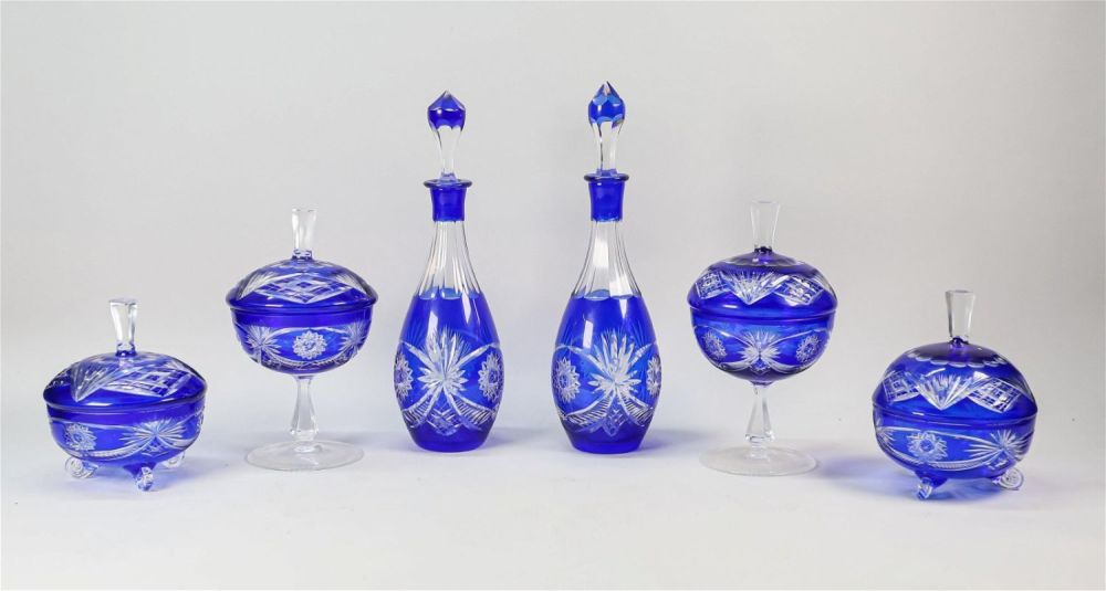 Lot 350: 6 Pieces Cobalt to Clear Cut Glass