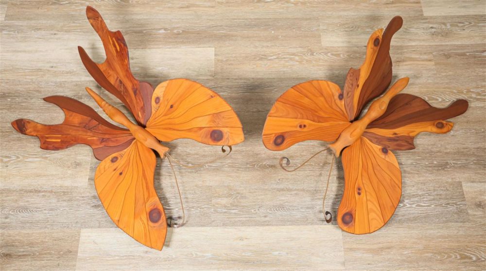 Lot 353: Pair of Paneled Wood Butterfly Sculptures