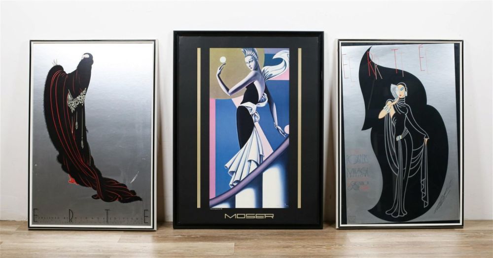 Lot 358: 2 Erte and 1 Moser Art Deco Framed Posters