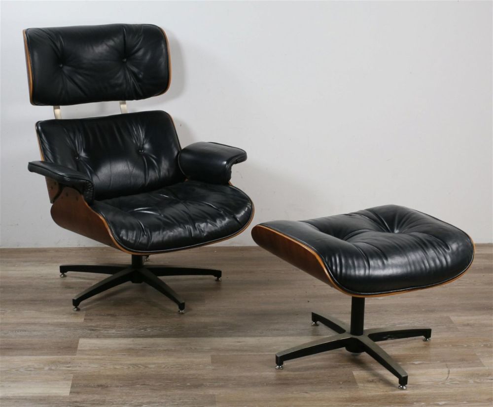 Lot 156: Mid Century Modern Eames Style Chair and Ottoman