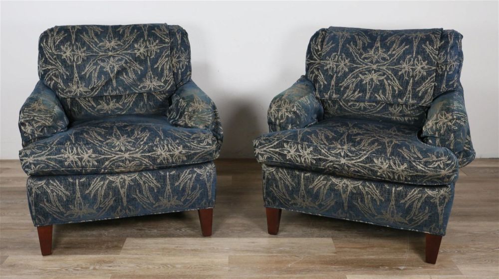 Lot 161: Pair of Howard Style Upholstered Armchairs