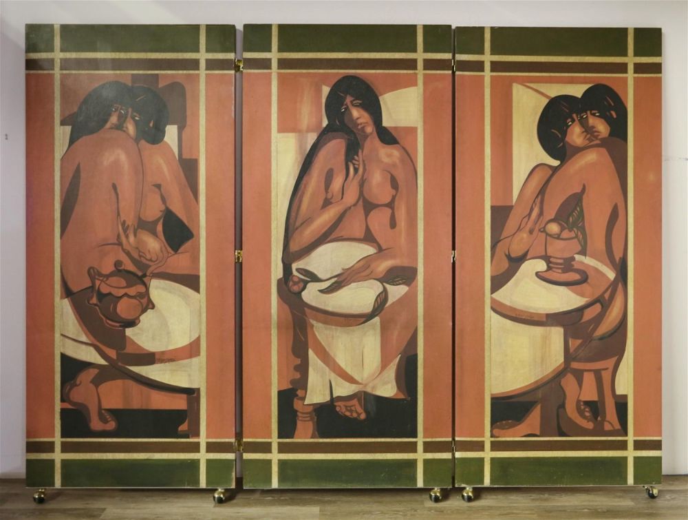 Lot 167: Alfio Rapisardi Expressionist Triptych Form Screen