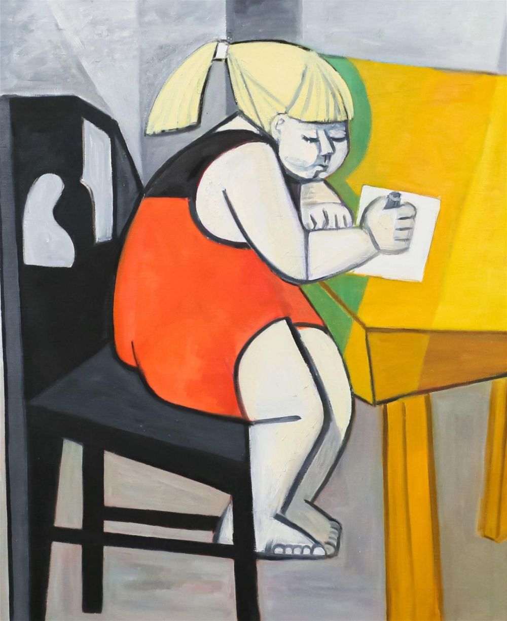 Lot 169: Dorothy Humphrey Oil on Canvas Girl at a Desk