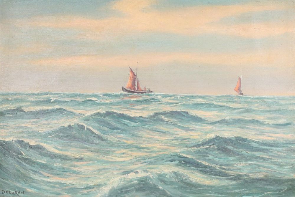 Lot 175: Signed Delurhn Oil on Canvas Sailing Ships
