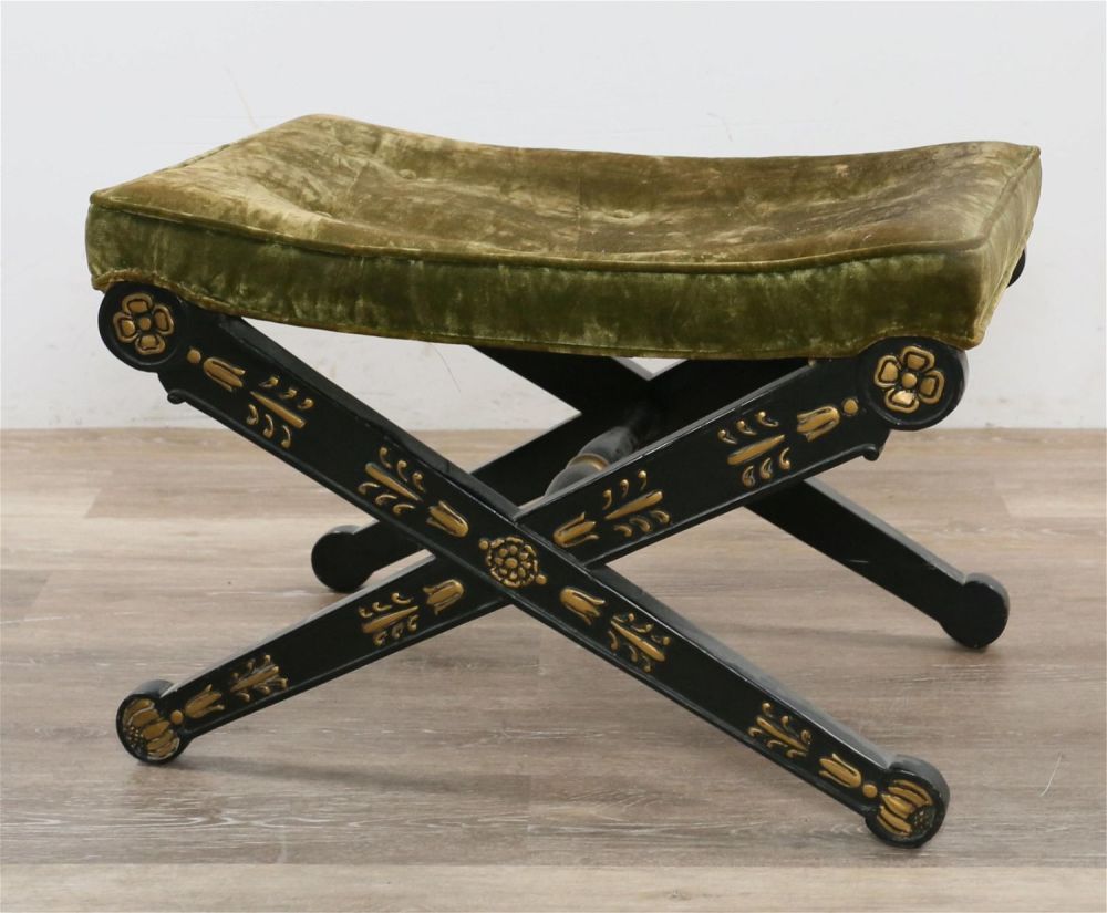 Lot 216: Italian Style Green Velvet X Stool
