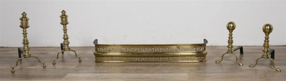 Lot 220: French Brass Andirons and Fire Fender