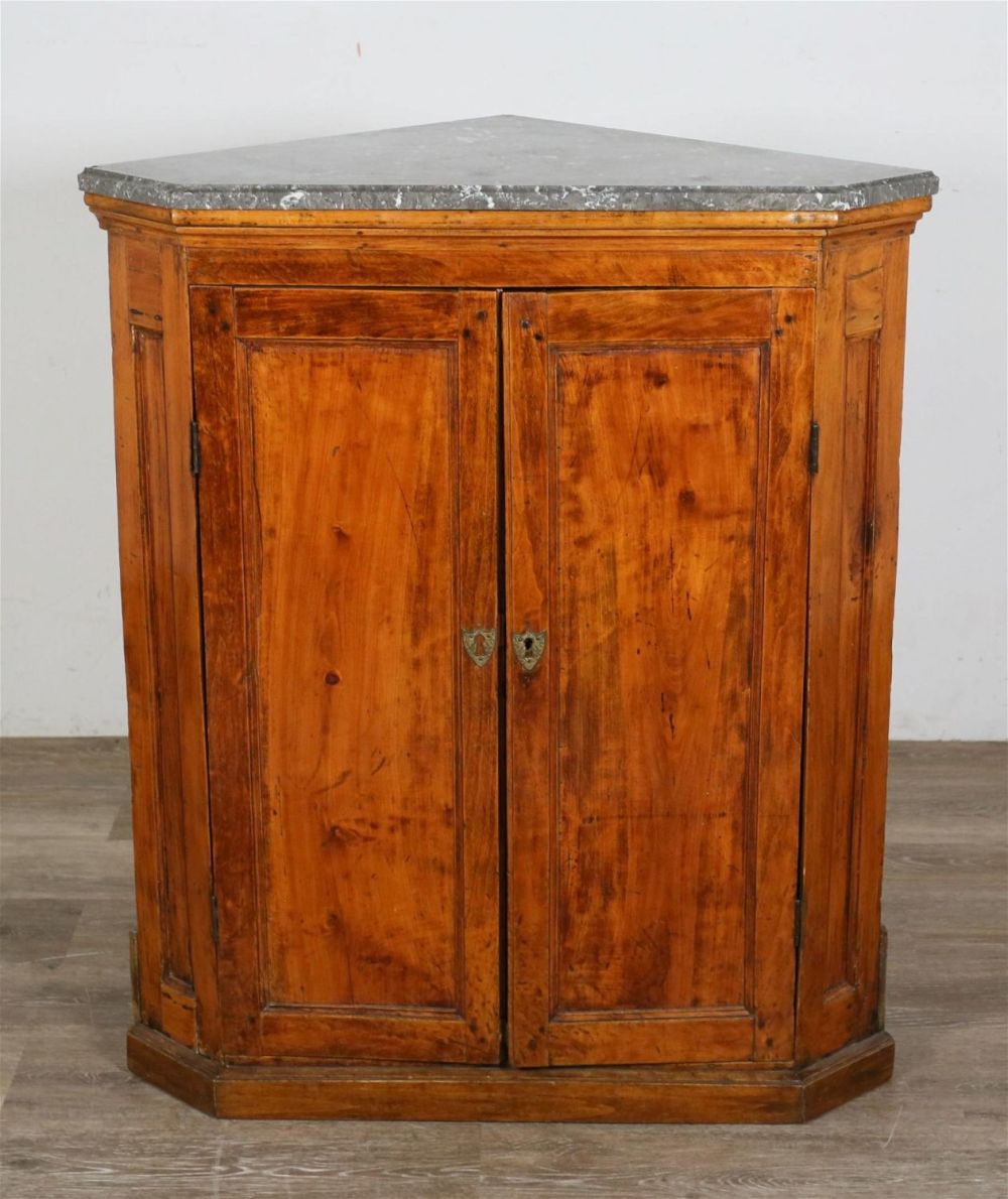 Lot 225: French Provincial Marble Top Corner Cabinet