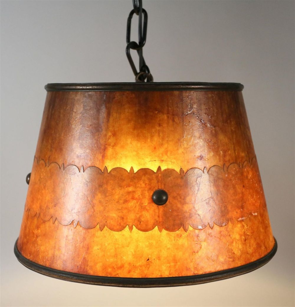Lot 262: Arts and Crafts Mica Shade Hanging Lamp