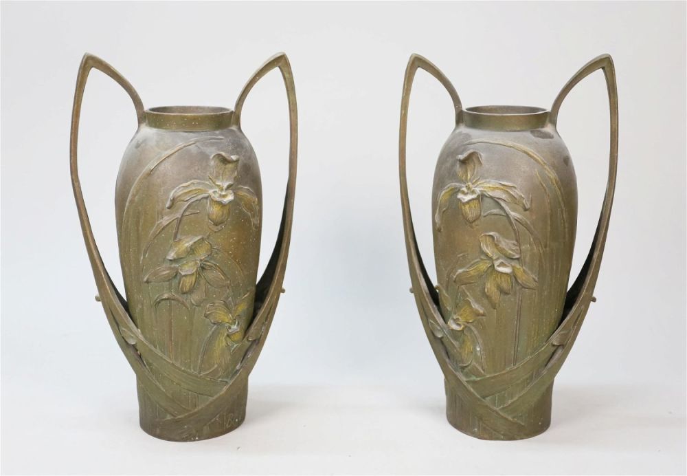 Lot 274: Pair Poccard de Saintilau White Metal Vases