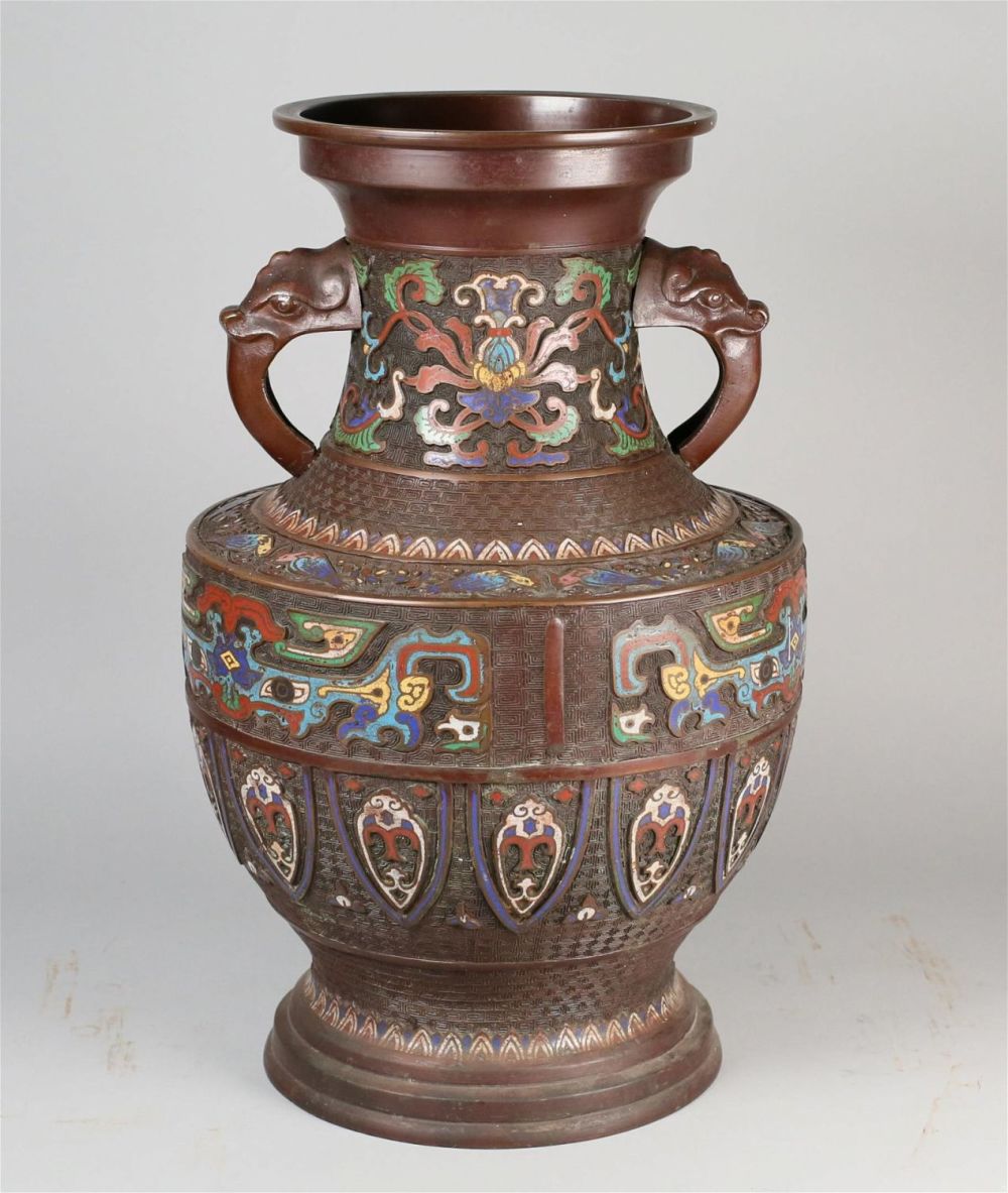 Lot 297: Japanese Bronze & Champleve Vase