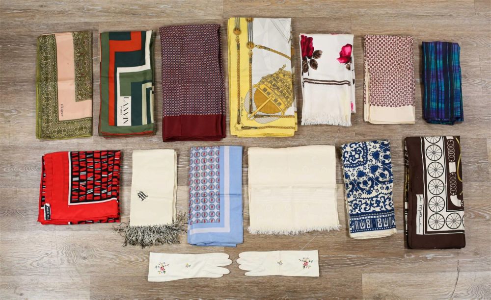 Lot 342: Grouping of Women's Silk Scarves and Gloves Lanvin
