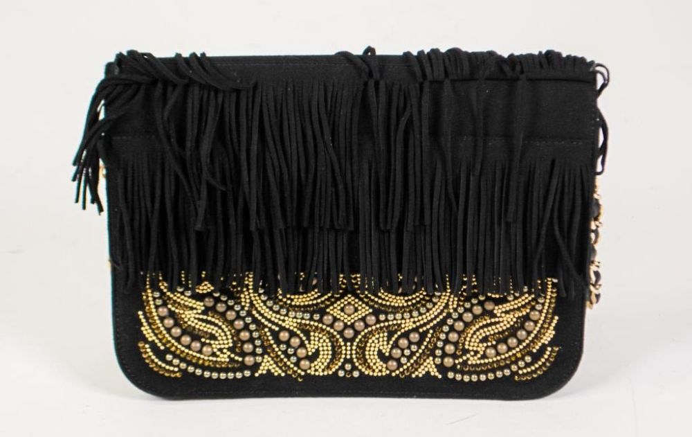 Lot 415: Phillip Plein Black Fringed Beaded Bag