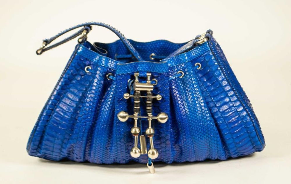 Lot 420: Donna Karan Cobalt Blue Python Leather Hobo Bag