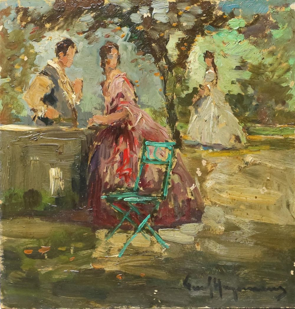 Lot 186: Oil on Masonite Park Scene