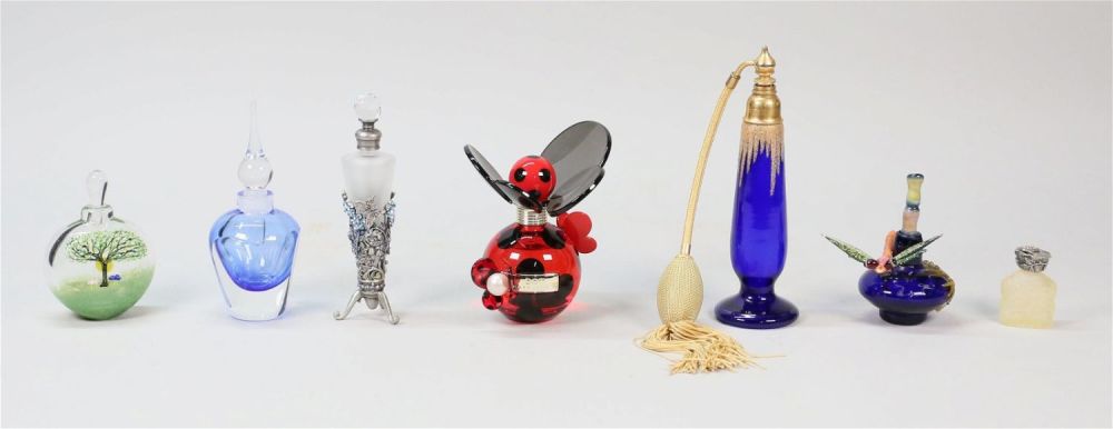 Lot 195: 8 Art Glass Perfume Bottles