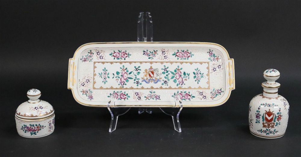 Lot 198: 3 Piece Edme Samson Porcelain Dresser Set