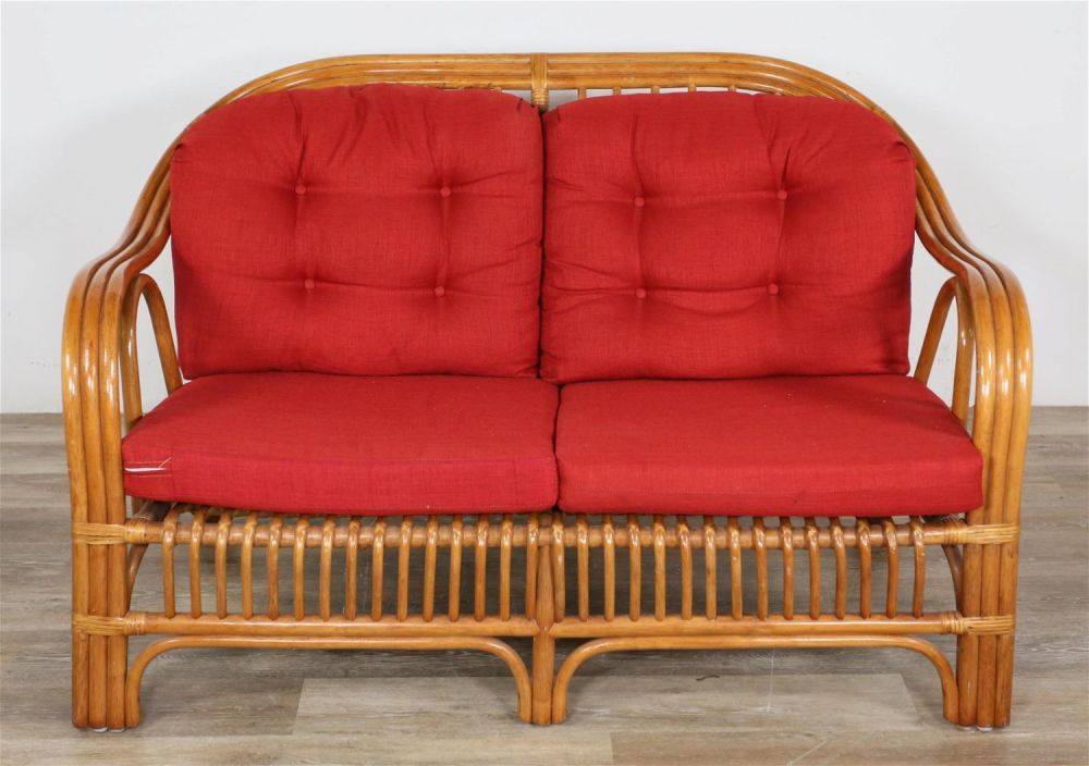 Lot 215: Mid Century Modern Bamboo Rattan Settee