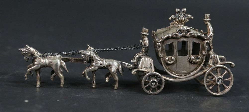 Lot 240: Dutch 835 Silver Miniature Horse Drawn Carriage