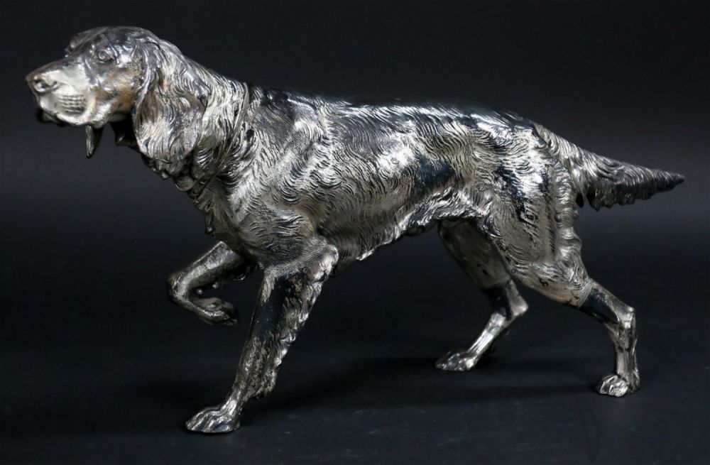 Lot 242: Silverplate Hunting Dog Sculpture