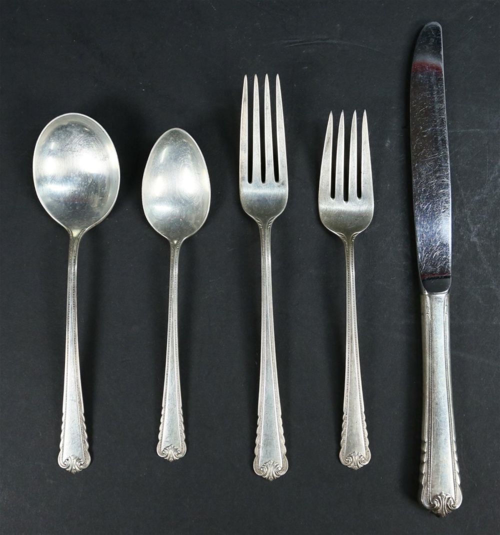 Lot 249: 40 Pieces Rogers Moonbeam Sterling Flatware