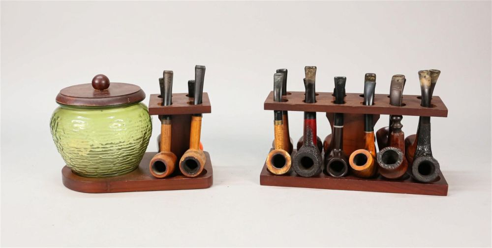 Lot 391: 16 Vintage Tobacco Pipes Pipe Rack And Jar