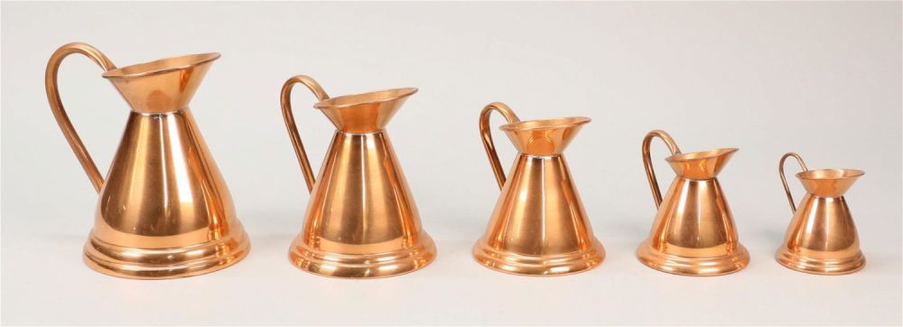 Lot 396: Set of 5 Graduated Copper Pitchers