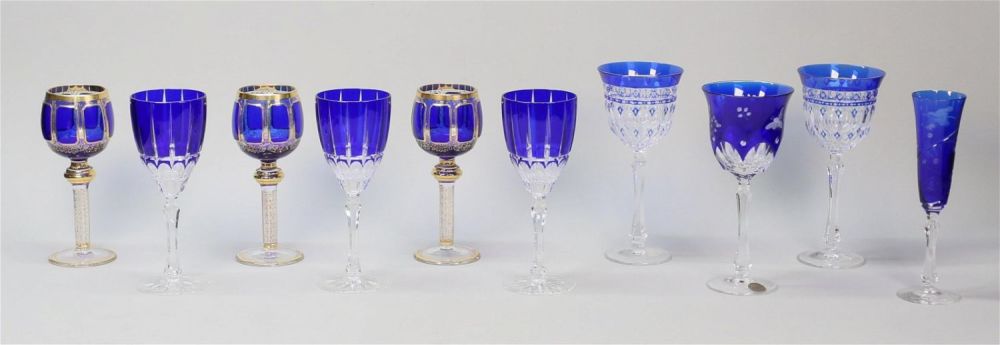 Lot 401: 10 Pieces Cobalt Cut to Clear Stemware