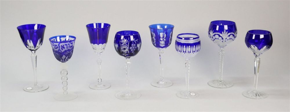 Lot 402: 8 Pieces Cobalt Cut to Clear Stemware