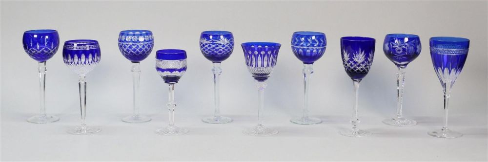 Lot 403: 10 Pieces Cobalt Cut to Clear Stemware