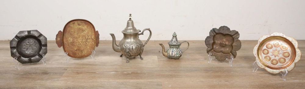 Lot 153: 5 Eastern Metal Trays and 2 Teapots
