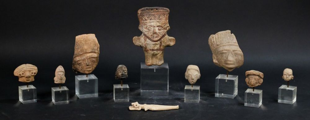 Lot 163: 9 Pre-Columbian Terra Cotta Pottery Heads, Ishtar
