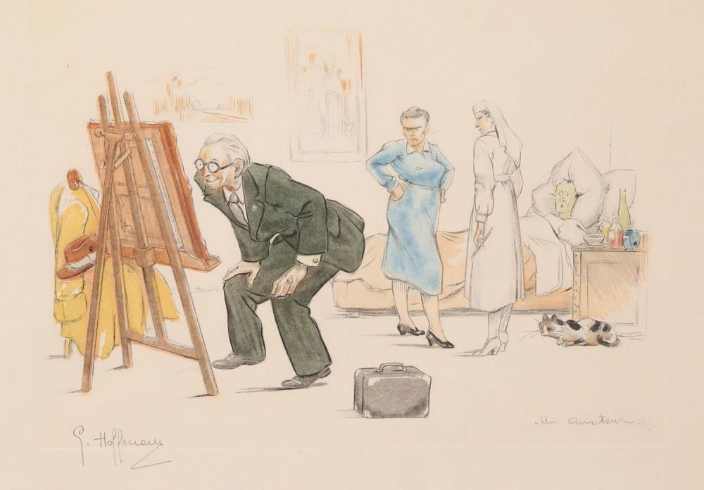 Lot 182: Gaston Hoffmann Colored Engraving Un Amateur