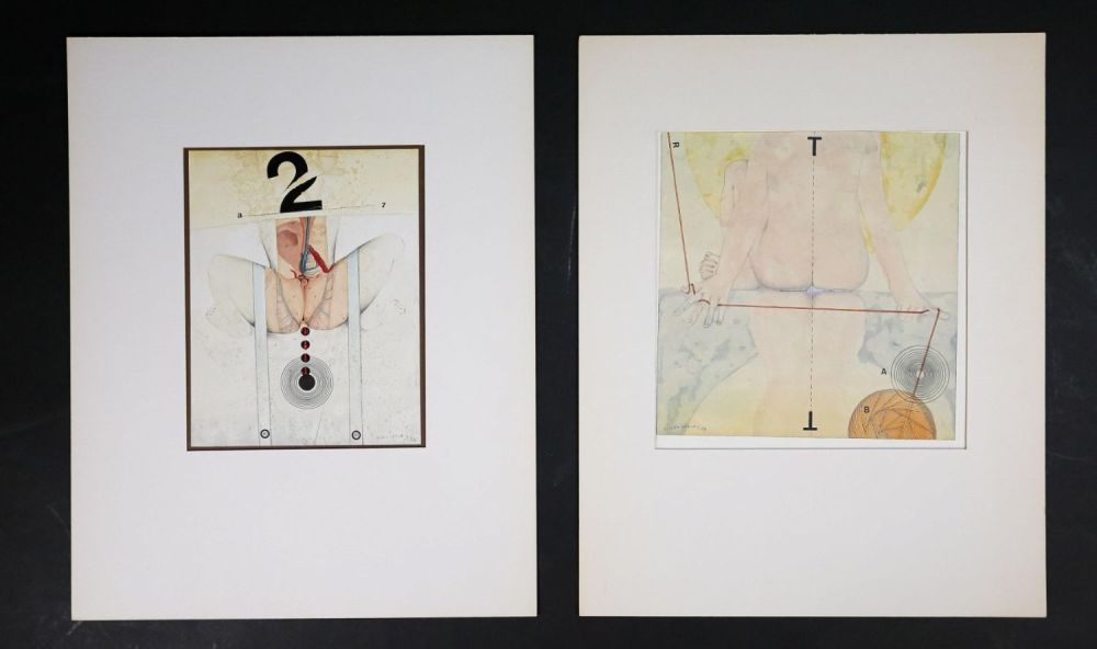 Lot 196: 2 Michel Lablais Surreal Mixed Media on Paper