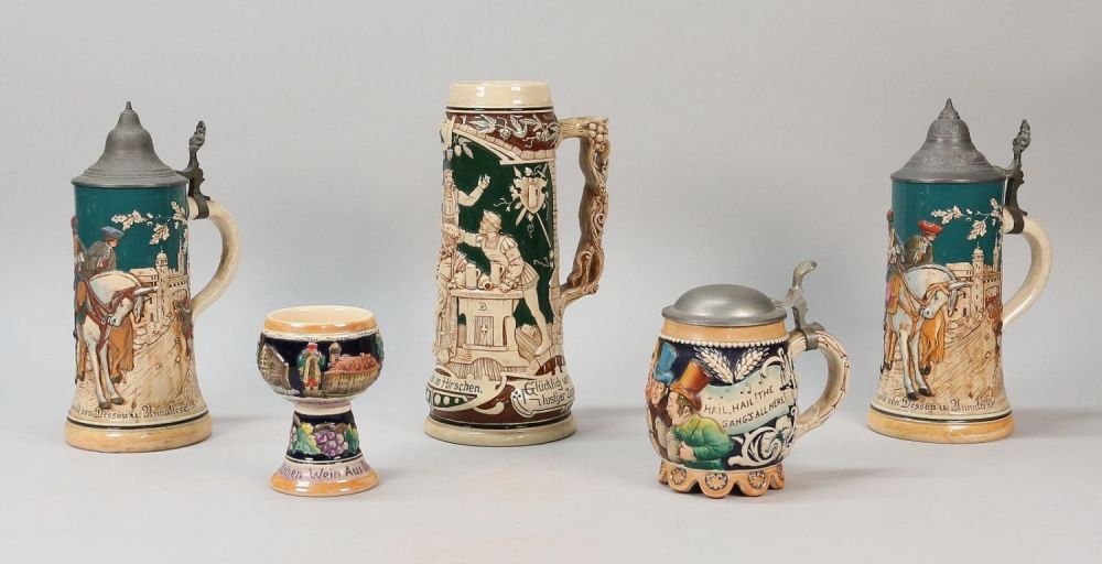 Lot 322: German Porcelain Goblet & 4 Steins