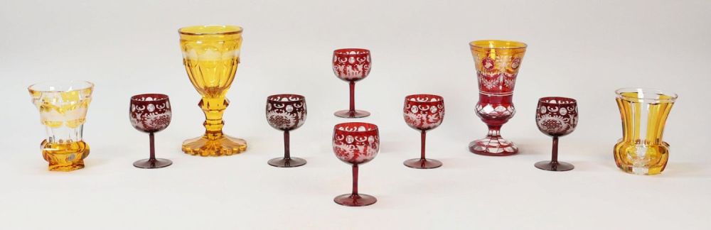 Lot 323: 10 Piece Amber & Ruby Bohemian Glass Lot