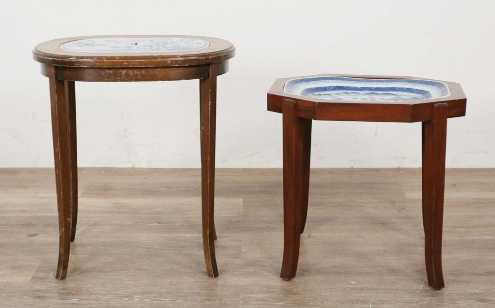 Lot 348: Two Chinese Style Porcelain Drain Trays on Stand
