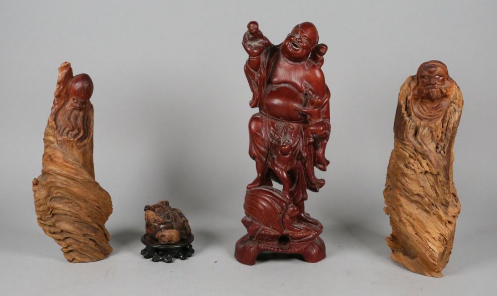 Lot 365: 4 Chinese Wood Sculptures