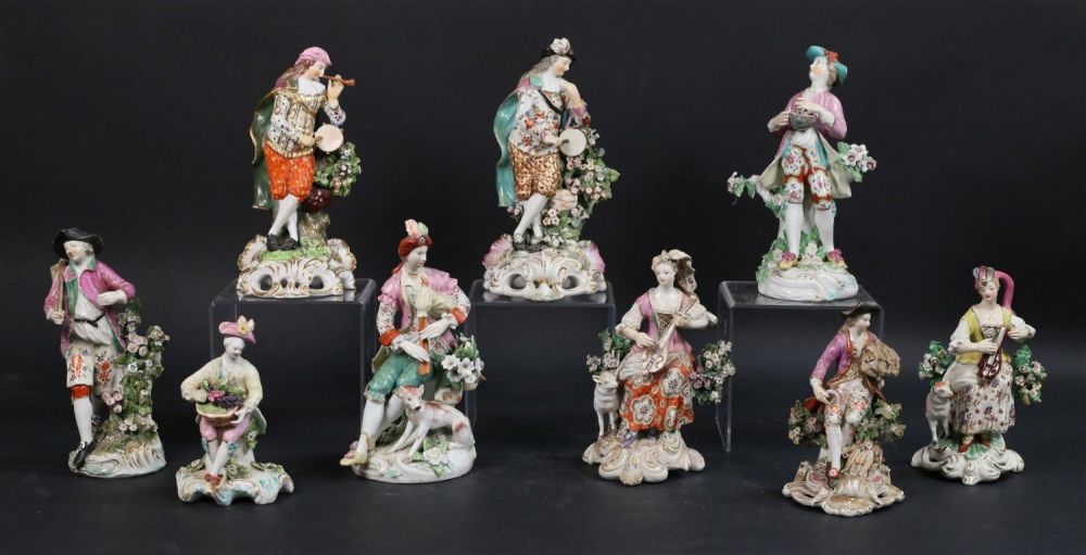 Lot 183: 9 Derby & Chelsea Style Porcelain Figures