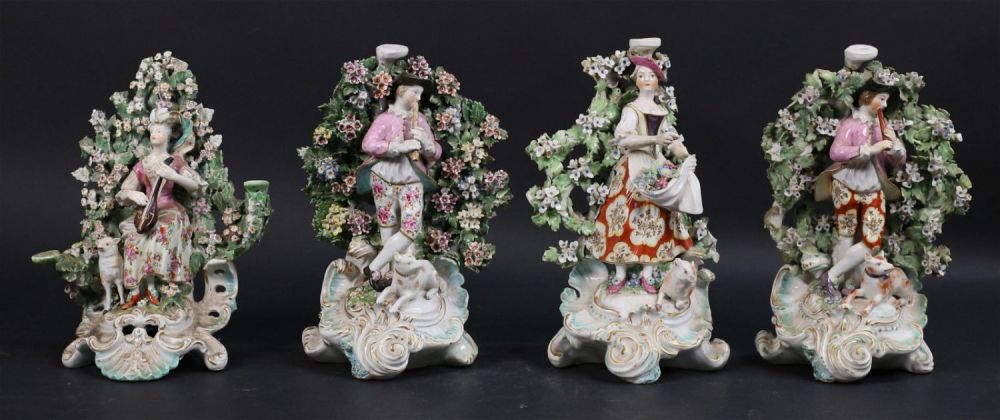 Lot 192: 4 Derby / Chelsea Style Bocage Candlesticks