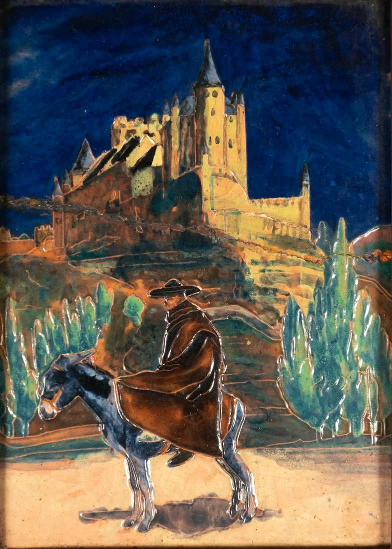Lot 273: Daniel Zuloaga Pottery Tile Man on Donkey