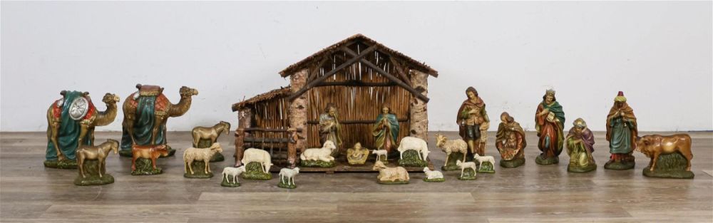 Lot 96A: 27 Piece German Chalkware Nativity Set