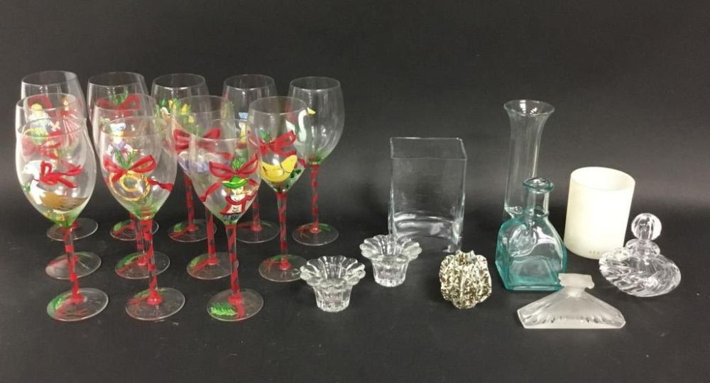 Lot 96B: Grouping of Glass and Christmas Wine Glasses