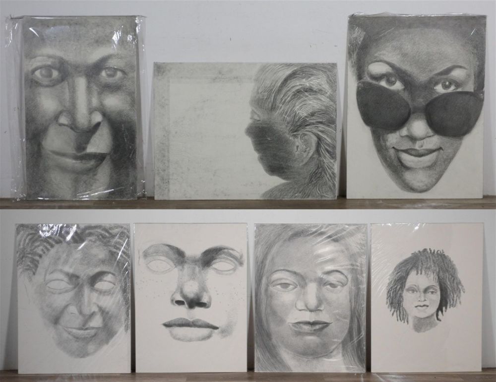 Lot 303: 7 Charcoal Portraits by Steve Mayo