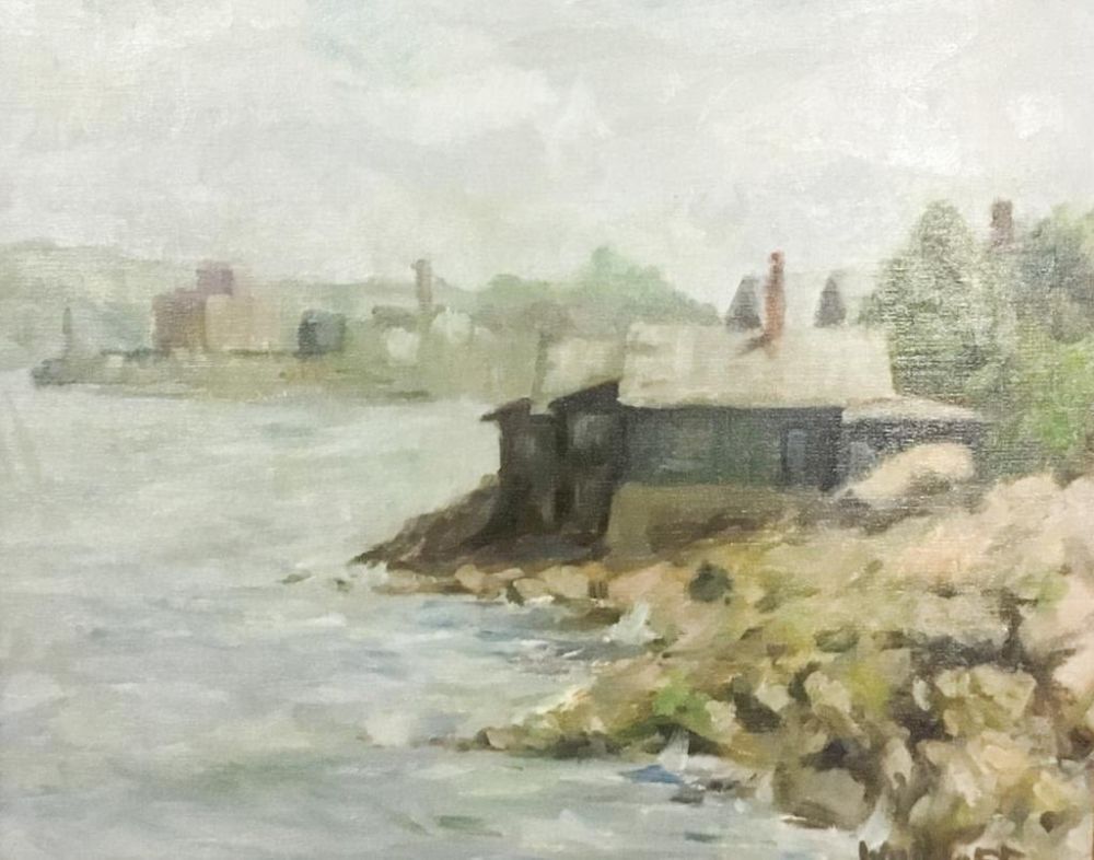 Lot 163: Harold Wolpoff Oil on Canvas House on Bay