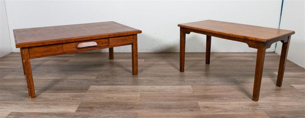 Lot 254: Two Arts and Crafts Mission Style Cocktail Tables
