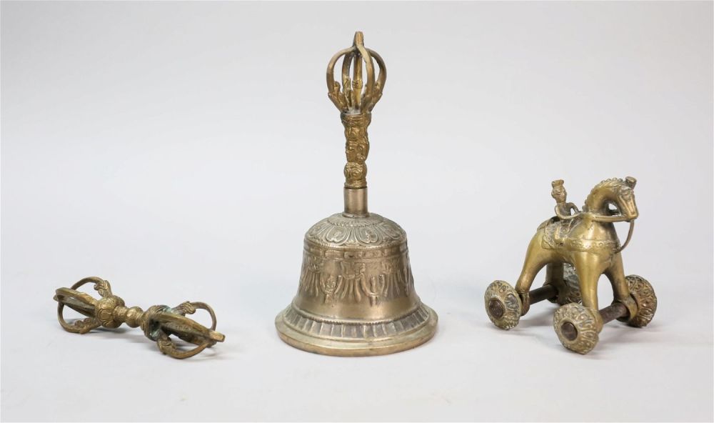 Lot 279: Buddhist Prayer Bell, Dorje and Temple Toy