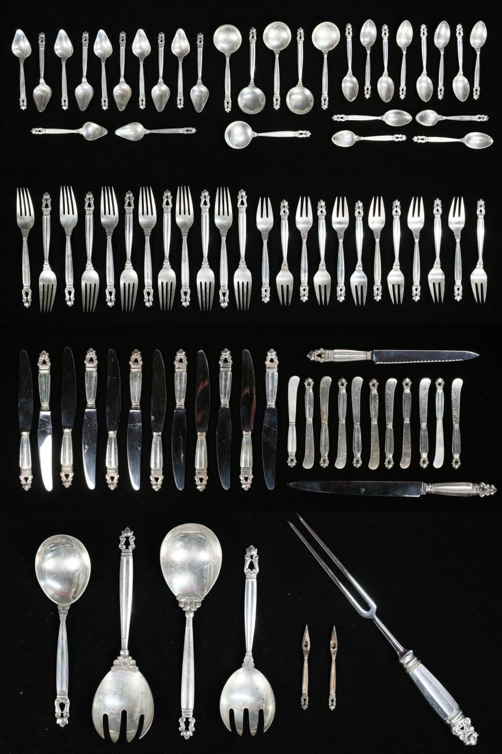 Lot 179: 87 Pieces Georg Jensen Acorn Sterling Flatware